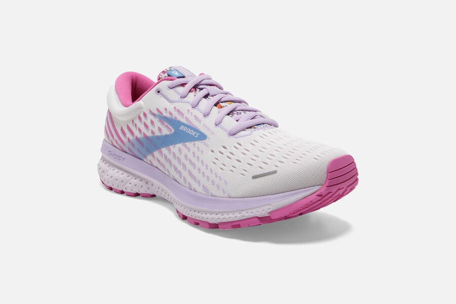 Brooks Ghost 13 Road Running Shoes - Womens - White/Pink/Blue - HC2390658